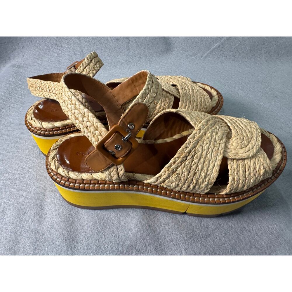Clergerie Paris Aqua Raffia Platform Sandals Size 39